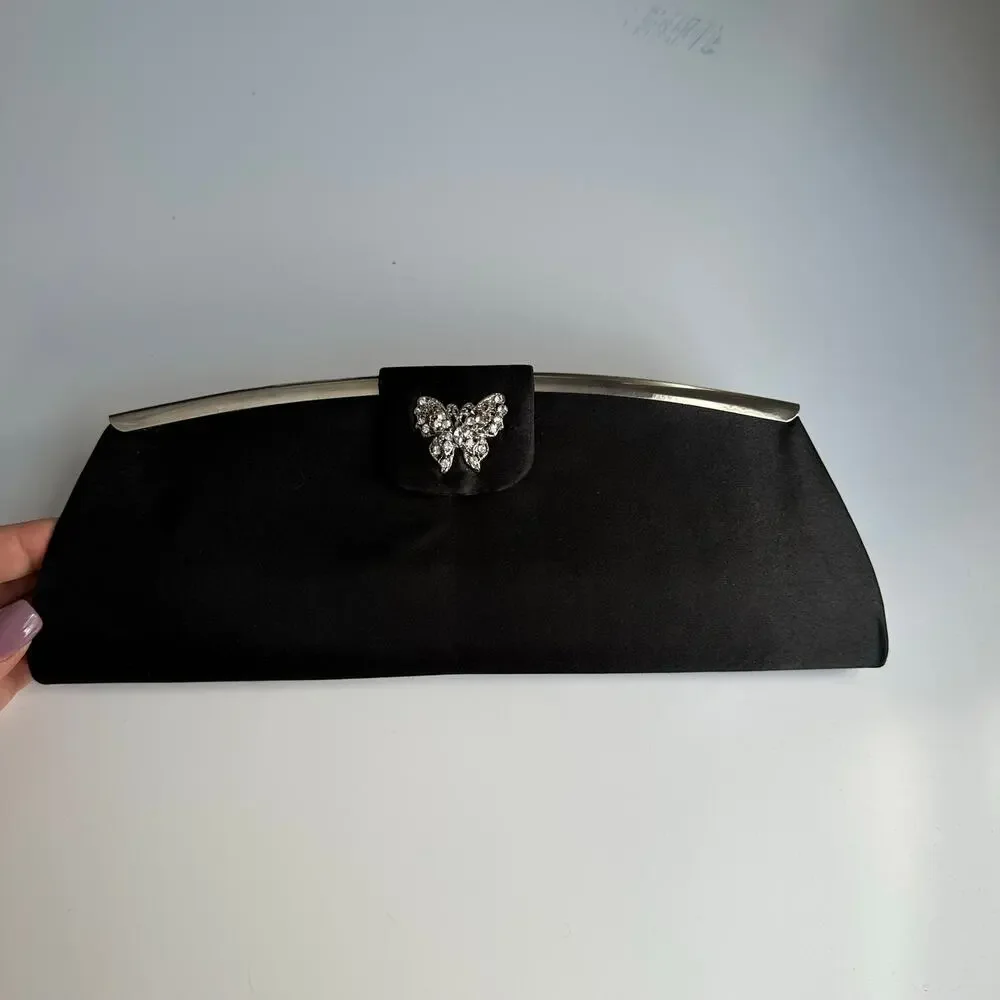 TOVA Beverly Hills vintage satin‎ evening butterfly Silverstone clutch